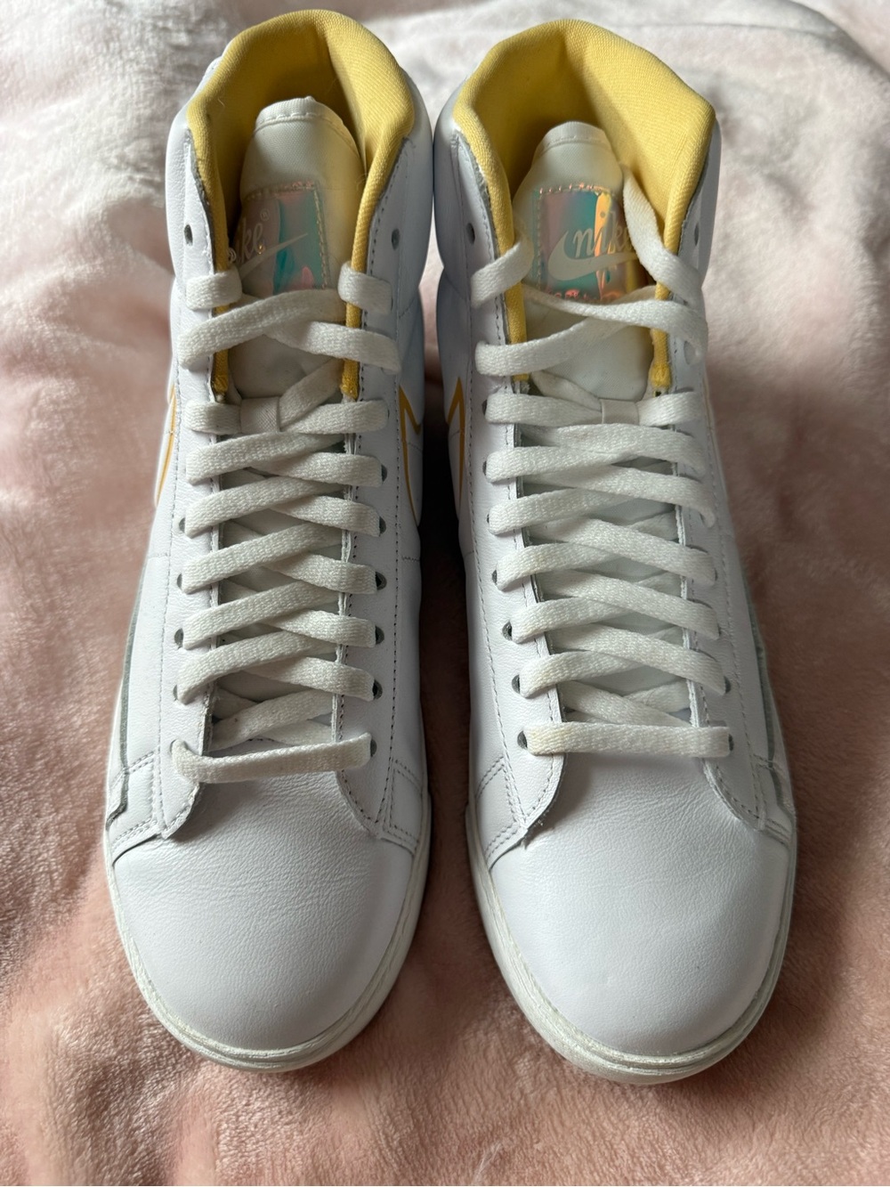Nike Women's White High-Top Sneakers with Yellow Lining